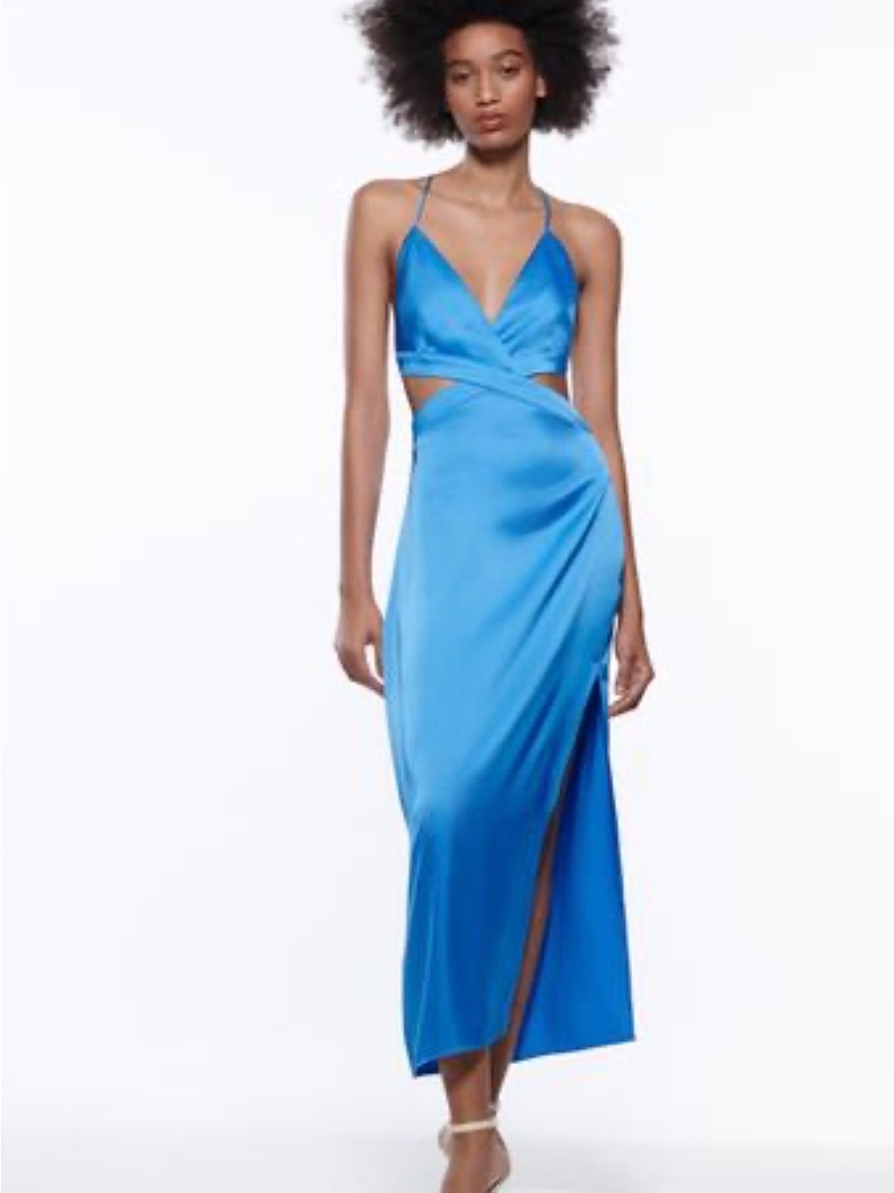 Zara Electric Blue Satin Cutout Maxi Dress